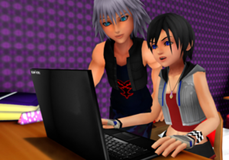 Picture of avatars looking at computer.